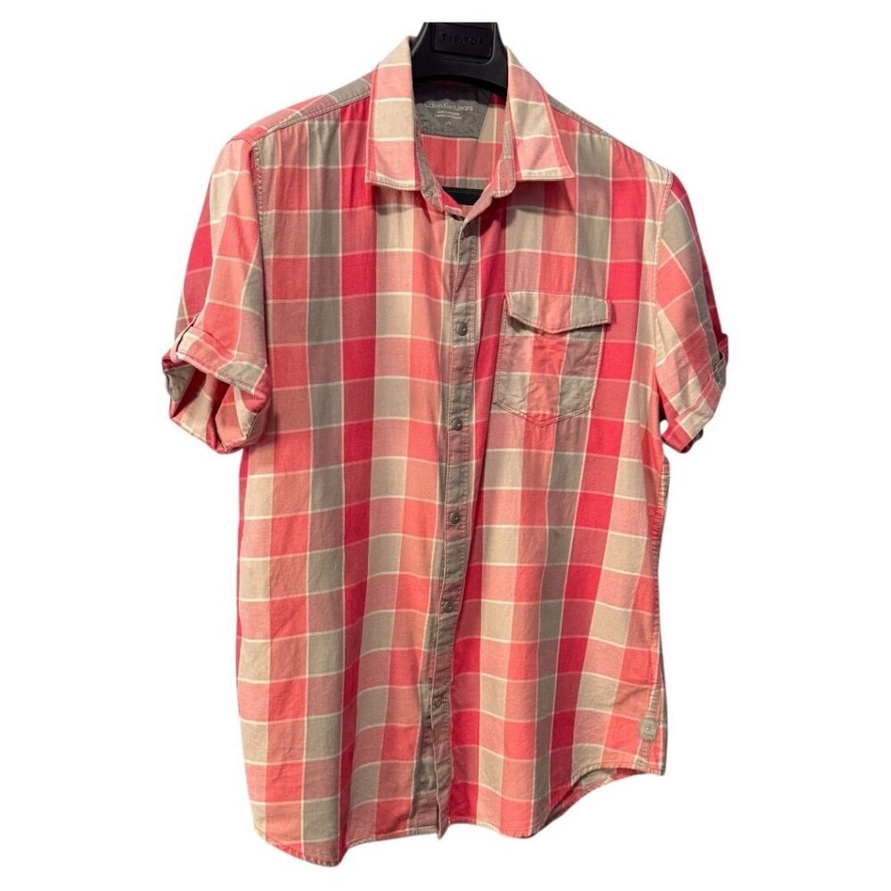 Calvin Klein ladies size large pink grey button up‎ snaps